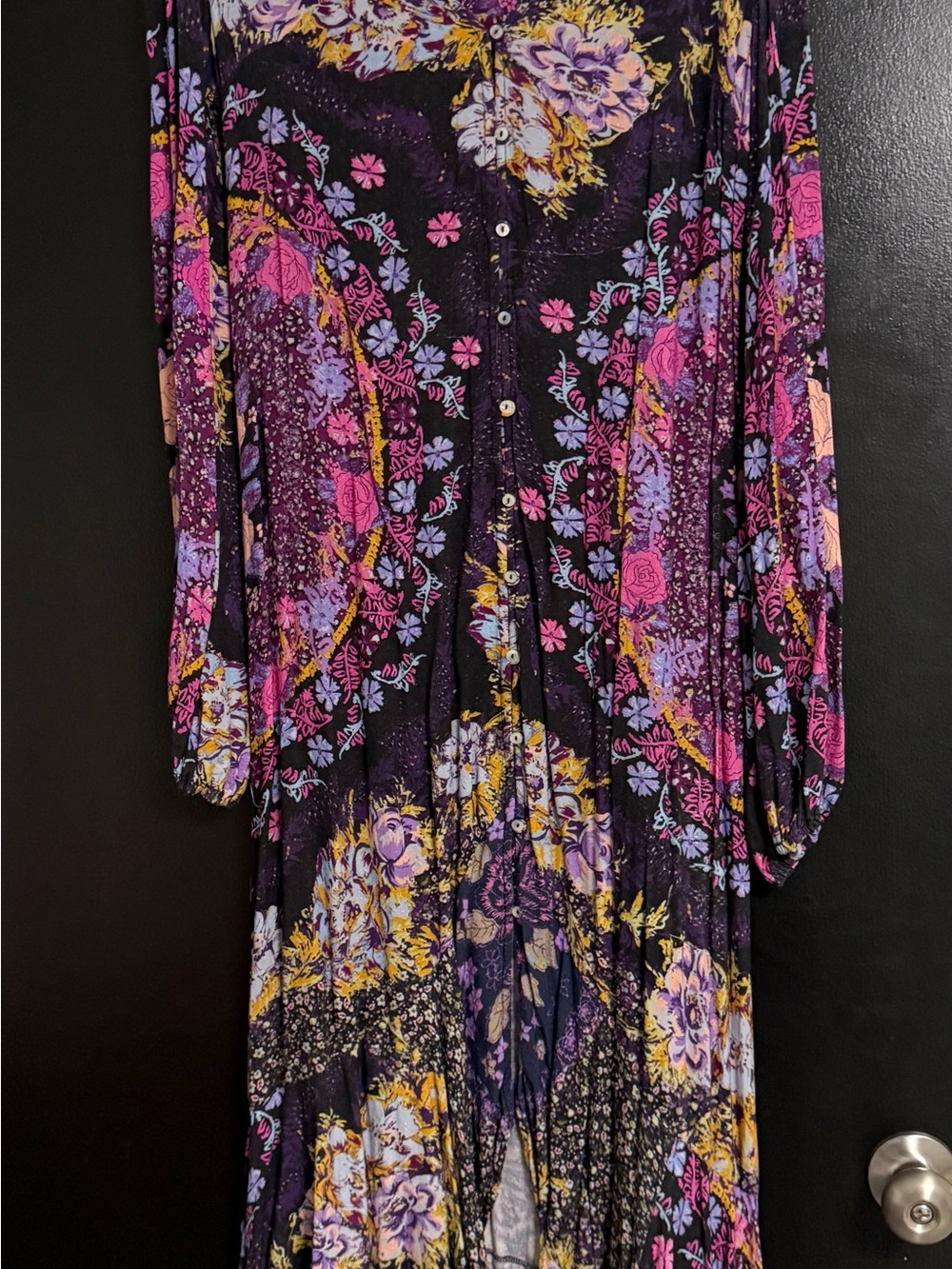 Free People Long Sleeve Floral Maxi Dress in Purple, Pink & Yellow